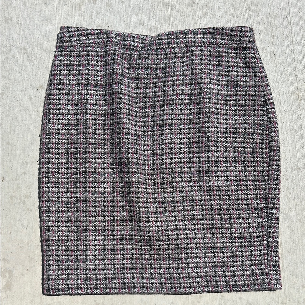 LOFT Black, Purple, and White Tweed Pencil Skirt